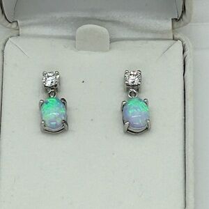 Dazzling Silver Opal & Faux Diamond Earrings
